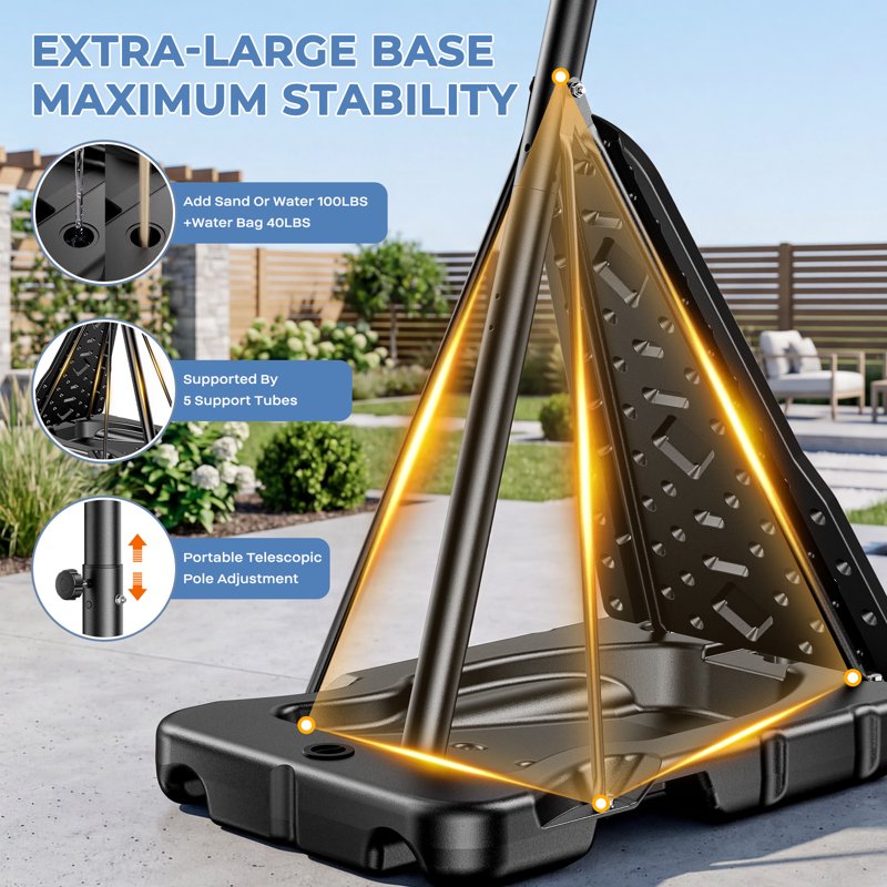 44-Inch Portable Basketball Hoop with Adjustable Height & Shatterproof Backboard
