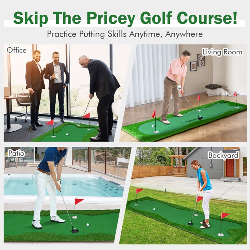 Golf Putting Green with Realistic Artificial Grass – 10x3.3 ft Indoor/Outdoor Training Mat