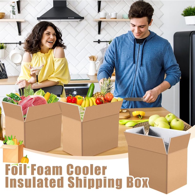 Insulated Shipping Boxes 10 Pack for Frozen Food Cold Transport - Reusable Foil & Foam Liners