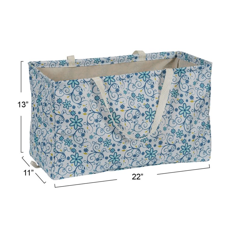 Water-Resistant Canvas Utility Tote with Handles - Floral Pattern, Large Storage Bag