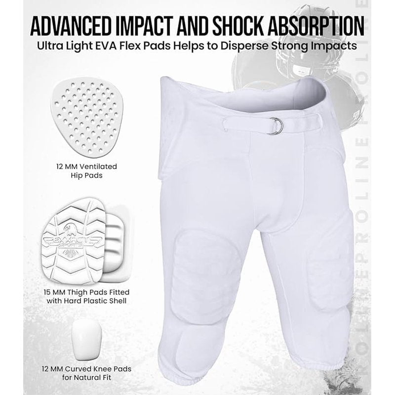 Men's Football Pants with 7 Integrated Flex Pads - Lightweight, Protective Practice Gear