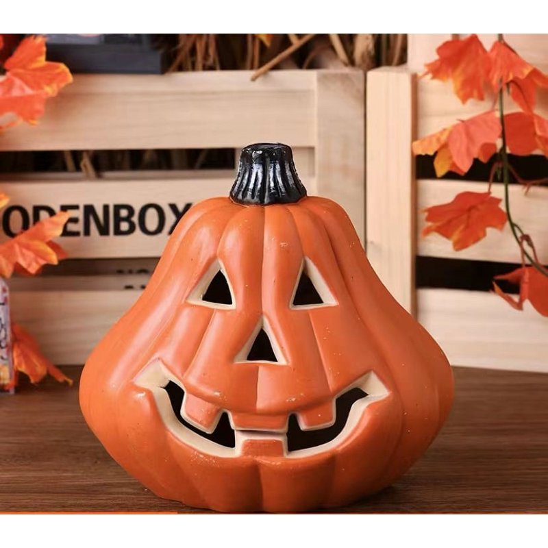 Halloween LED Light Up Pumpkin Lantern - Waterproof Resin Jack O Lantern Decor