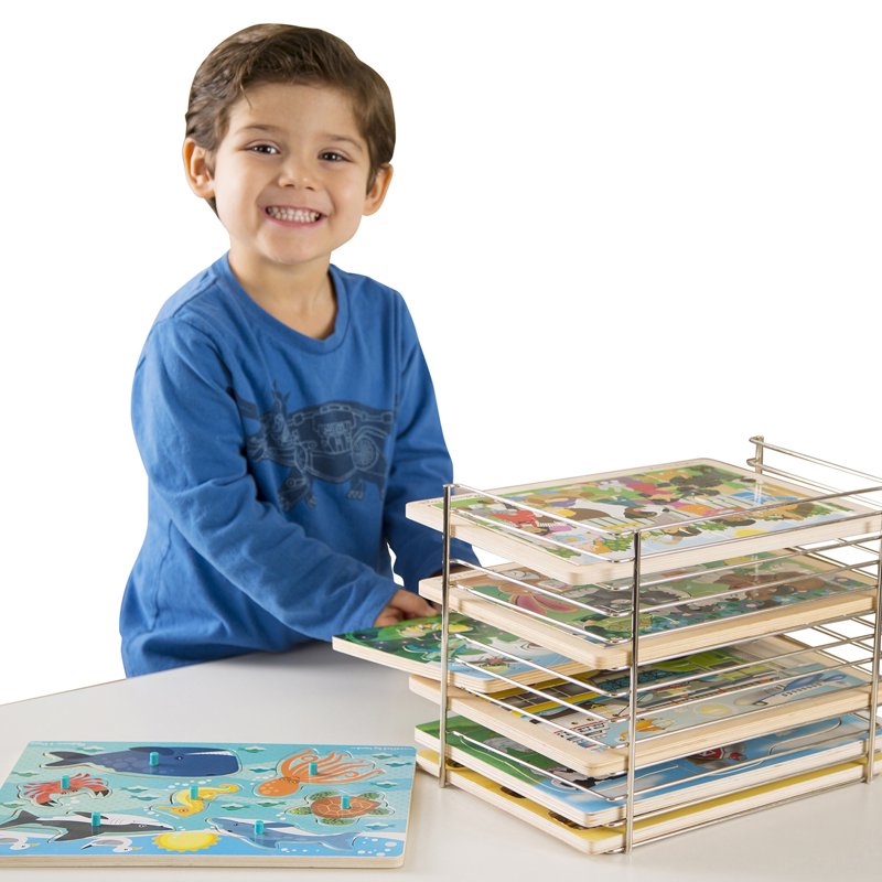 Puzzle Storage Rack for Up to 12 Puzzles - Wire Organizer for Kids & Kids Rooms