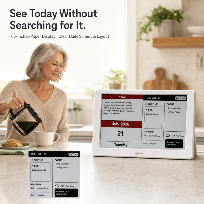 7-Inch Digital Calendar with E Ink Display, Remote Reminders & Widgets