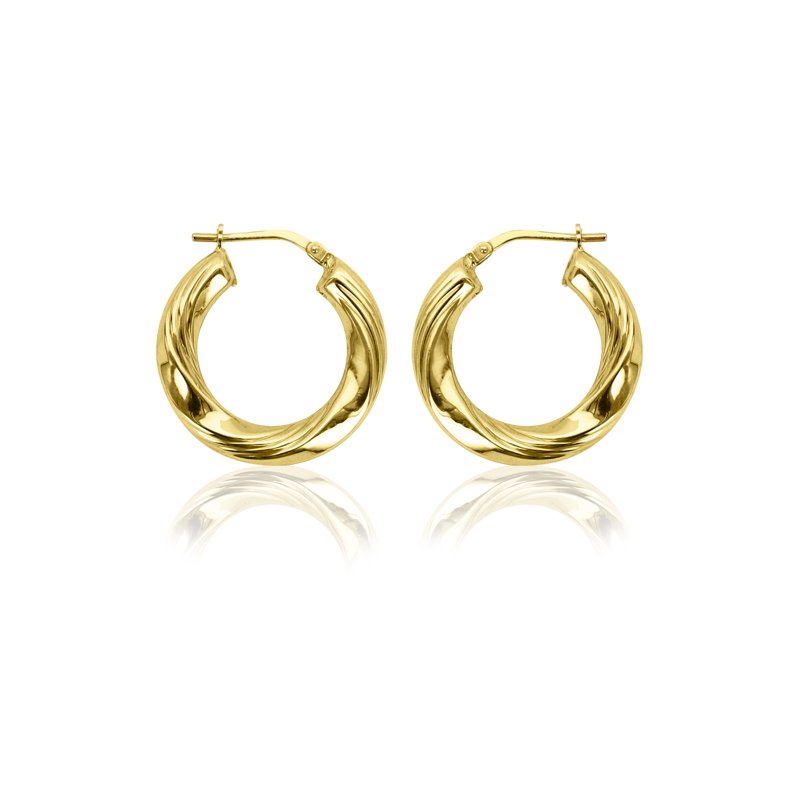 14K Gold Plated Sterling Silver Hoop Earrings Twisted Ribbed Round Jewelry
