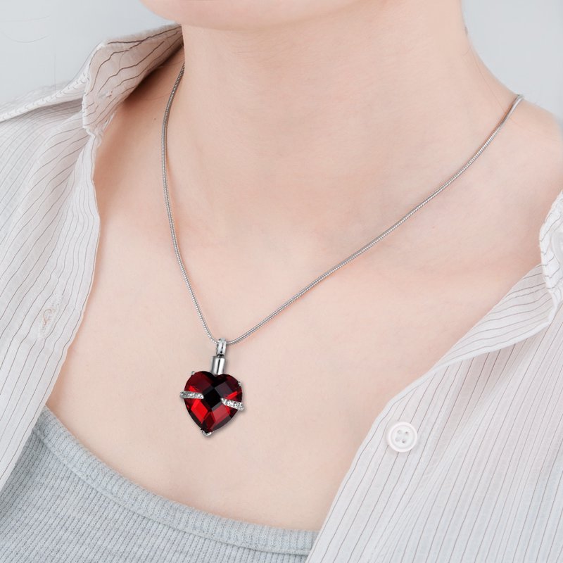 Heart Cremation Necklace for Ashes with Birthstone Option - Stainless Steel Memorial Jewelry