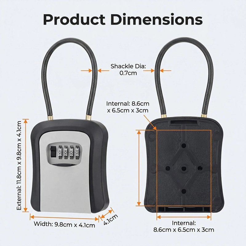 Portable Wall-Mounted Key Lock Box with Code, Secure Home & Office Storage