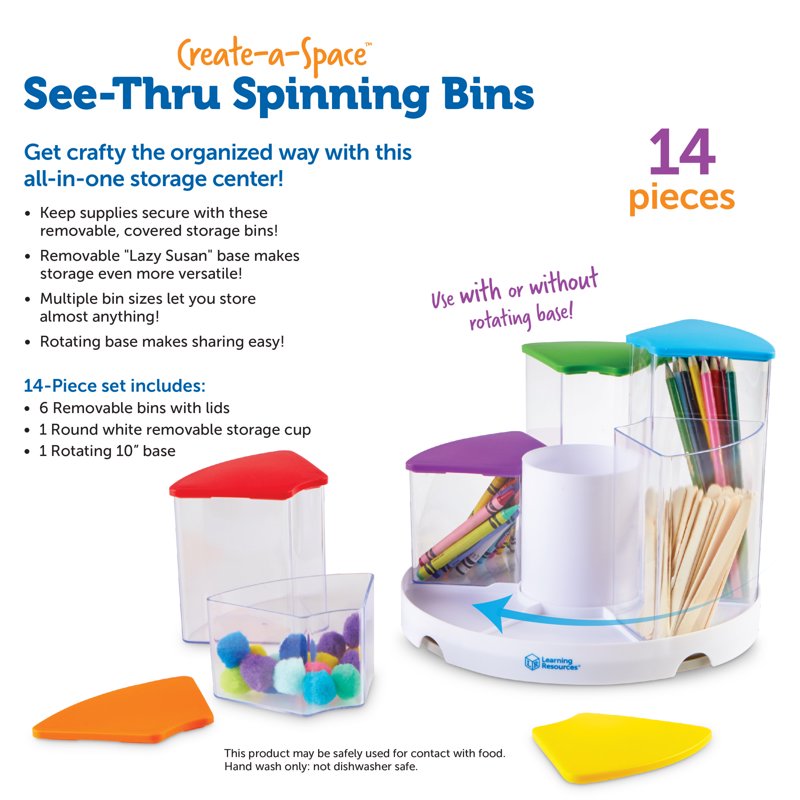 Create-A-Space Spinning Storage Caddy with Clear Art Supply Bins - Classroom & Desk Organizer