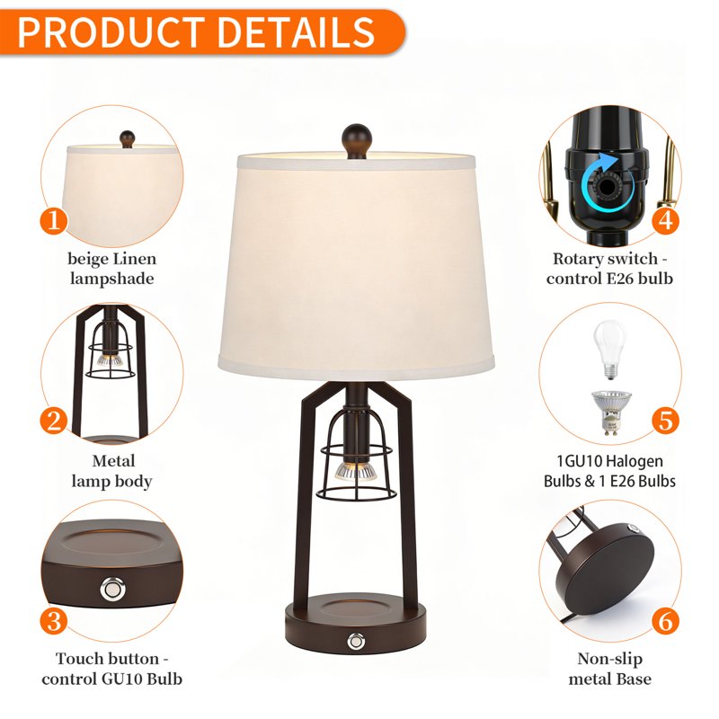 Farmhouse Candle Warmer Table Lamp with Touch Control & 3-Way Dimming - Black 23"