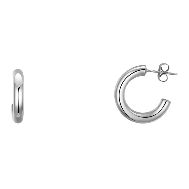Silver Plated Crystal Hoop Earrings Set - Chunky Post Style