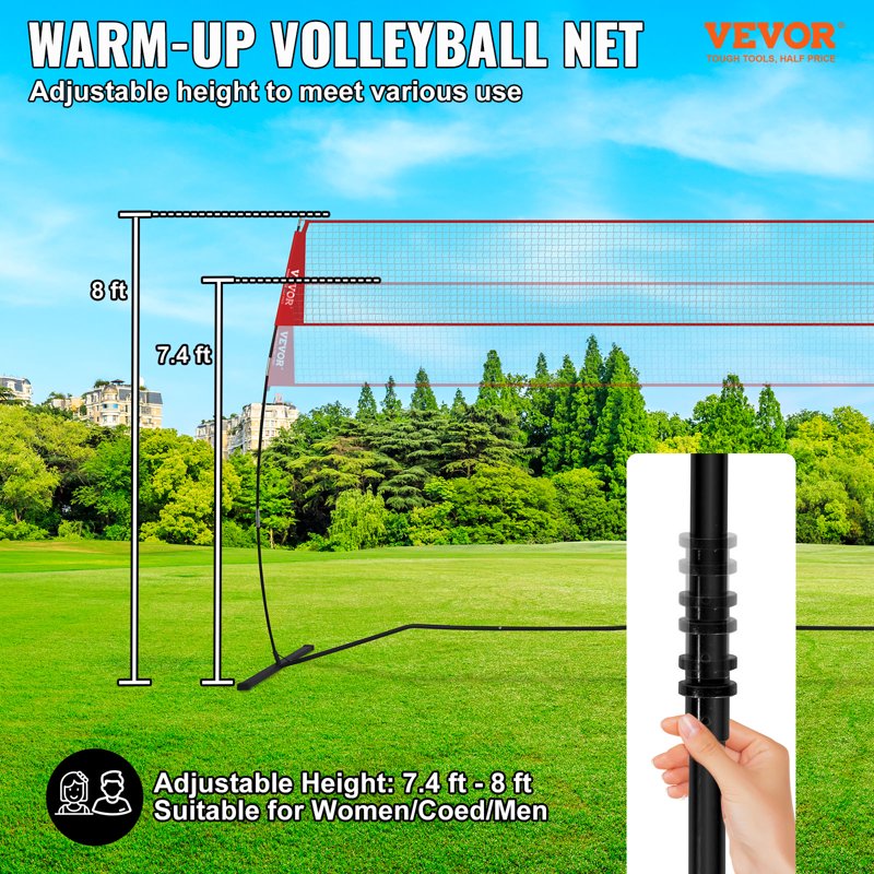 14 Ft Freestanding Volleyball Net Set with Adjustable Height & Carry Bag - Indoor Outdoor Sports Equipment