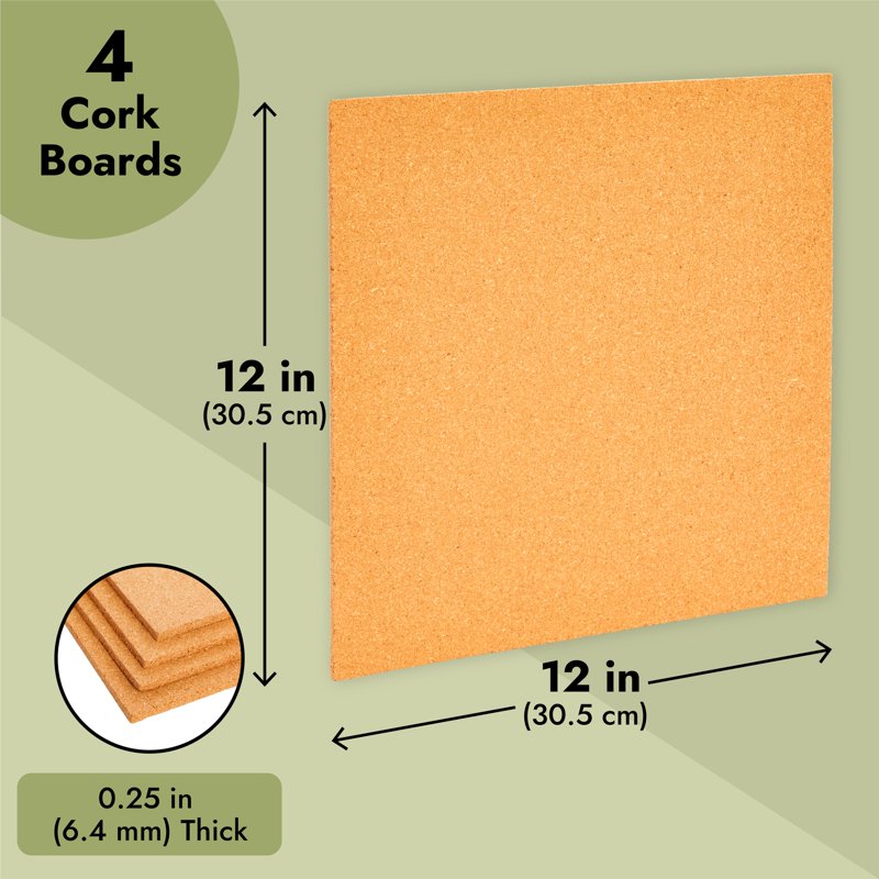 12x12 Cork Board Tiles Set of 4 - Bulletin Boards, Crafts & Wall Organizer