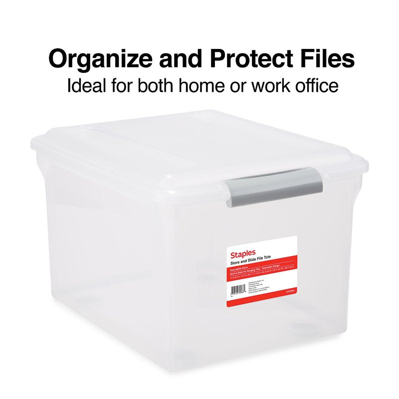 Plastic File Box with Latching Lid for Letter and Legal Size Documents - Clear