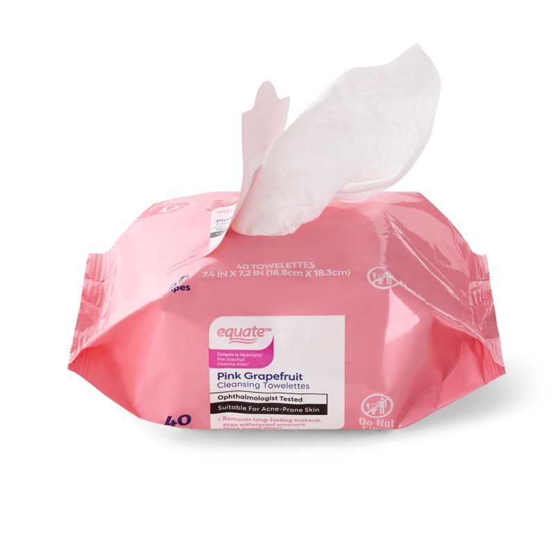 Pink Grapefruit Cleansing Towelettes - Refreshing Makeup Remover, 40 Count