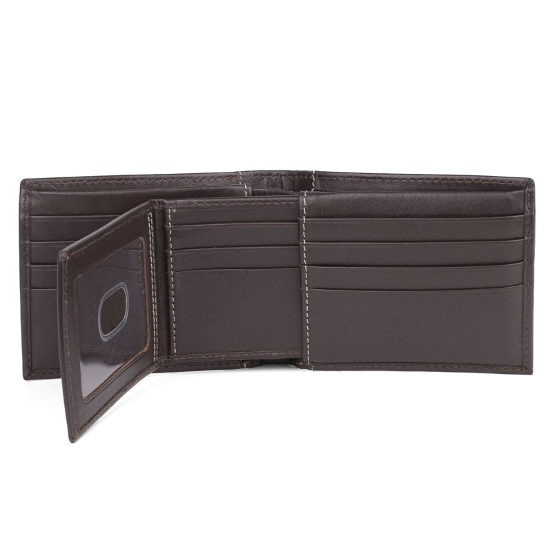 Men's Leather Wallet with Multiple Card Slots and ID Windows - Brown