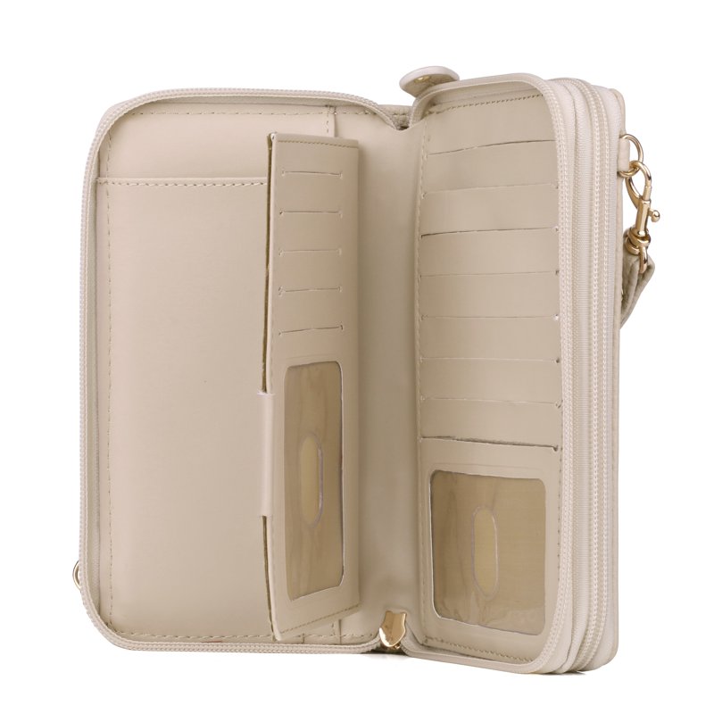 Vegan Leather RFID Double Zip Organizer for Women with Multiple Card Slots