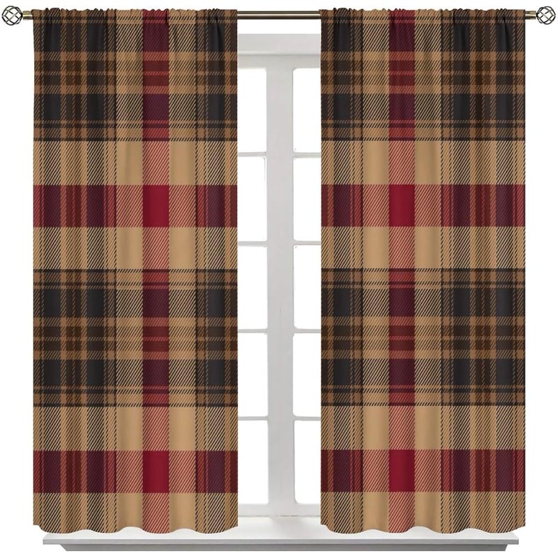 Thermal Insulated Tartan Plaid Curtains 2 Panel Sets - Room Darkening Window Treatments