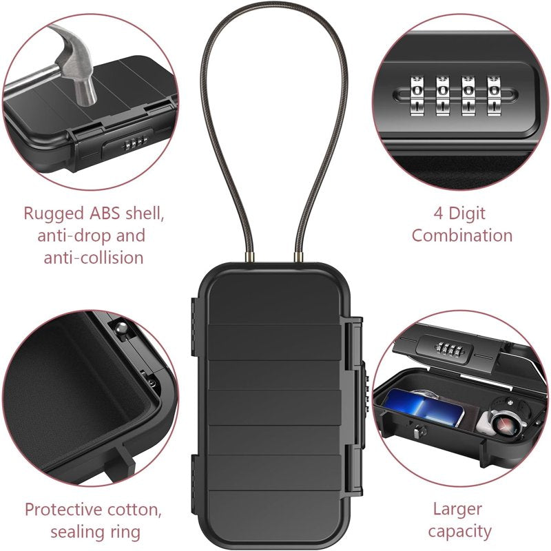 Portable Waterproof Safe Lock Box with 4-Digit Combination for Travel Home Beach