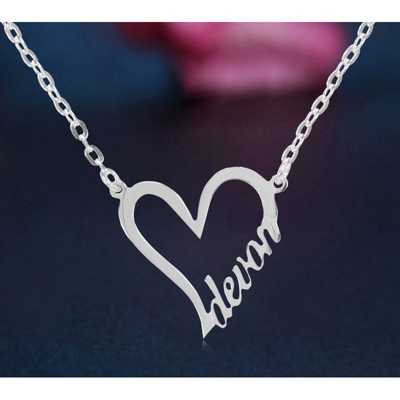 Personalized Sterling Silver Heart Name Necklace - Custom Up to 8 Letters Gift
