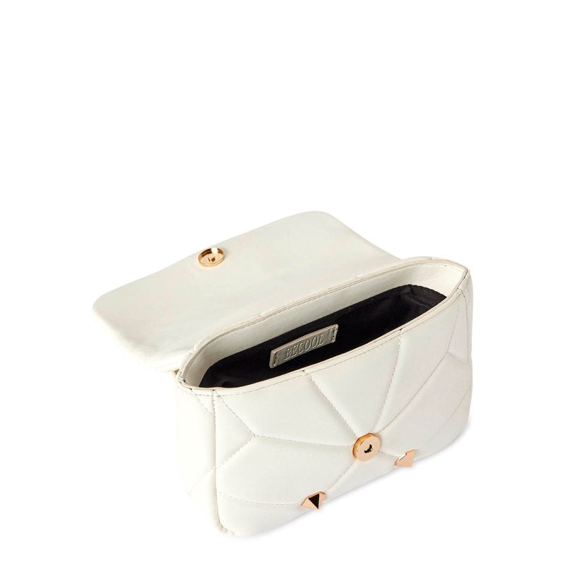 Women's Quilted Crossbody Bag with Studded Accents - White