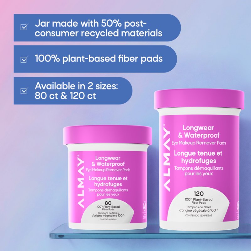 Longwear & Waterproof Eye Makeup Remover Pads - 120 Count, Gentle & Hypoallergenic