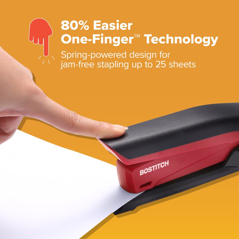 (3 Pack) Desktop Stapler with One-Finger Tech, 20-Sheet Capacity, Red