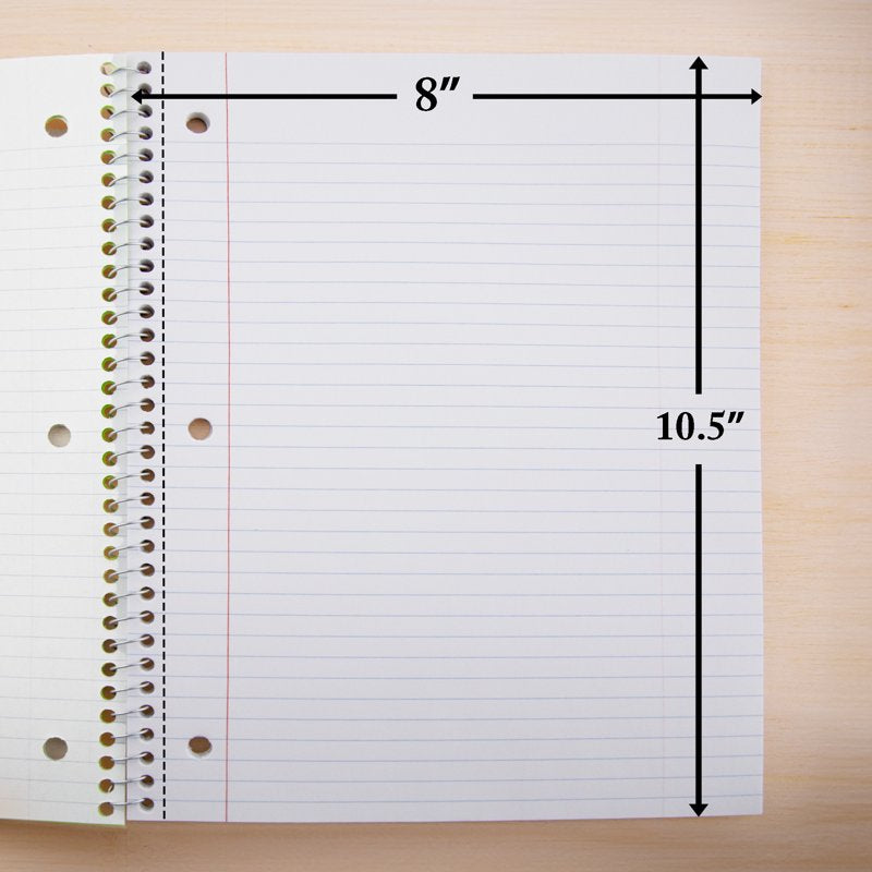 Set of 6 College-Ruled 5-Subject Spiral Notebooks 150 Sheets, 10.5 x 8 in