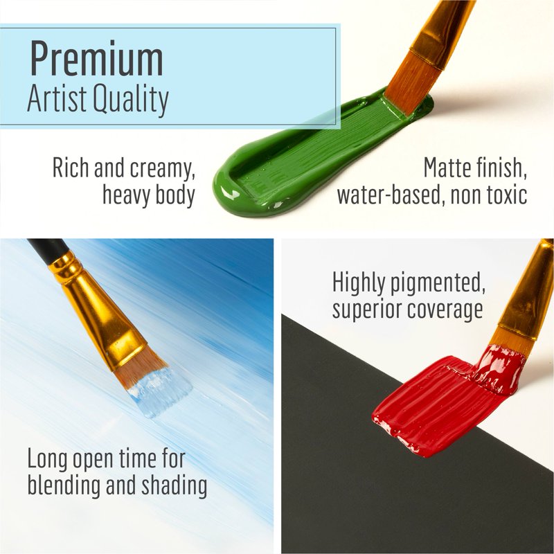 Acrylic Craft Paint Set with 12 Vibrant Colors - Matte Finish for DIY Projects
