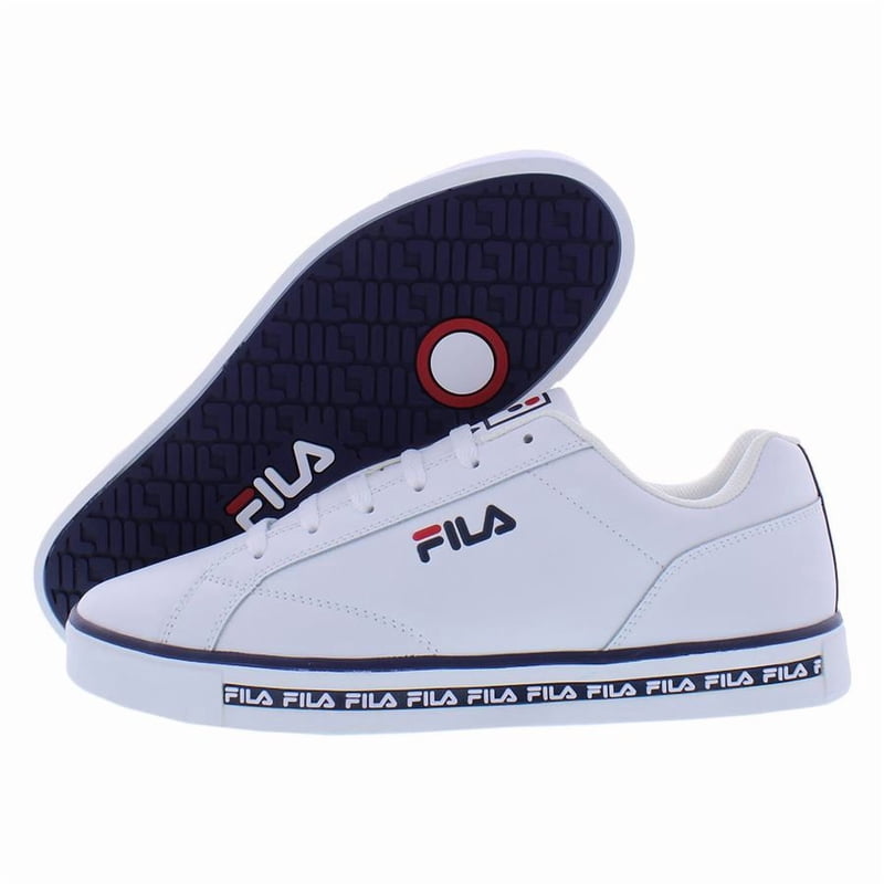 Men's Leather Court Shoes - White Navy Red Sneakers, Size 11.5