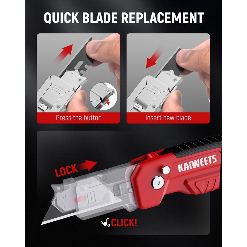 Retractable Utility Knife with Blade Storage and 12 SK2 Blades - DIY Home Renovation Tool, Red