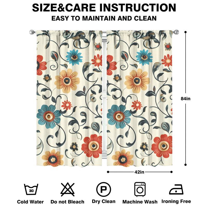 Floral Pattern Blackout Curtains 42x84 Inch Room Darkening Drapes - Light Filtering