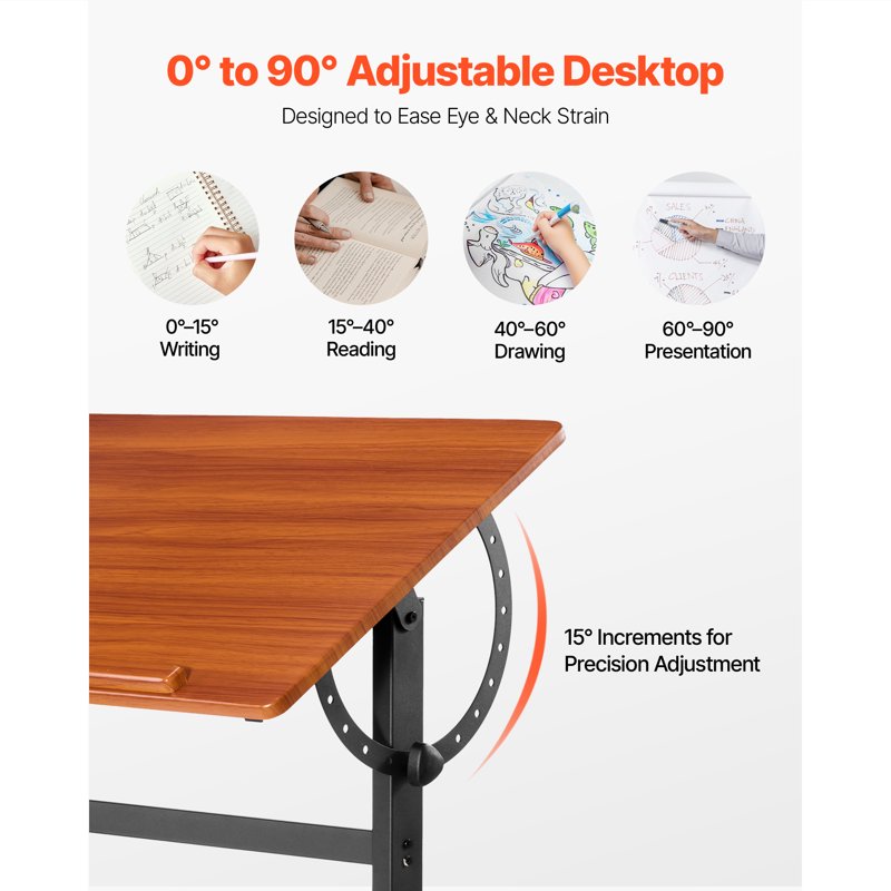 Adjustable Drafting Table with Tilt from 0° to 90° for Artists and Creatives