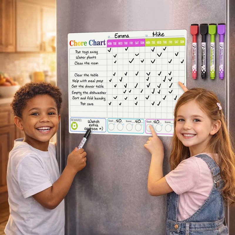 Quokka Behavior Chore Chart for Multiple Kids - Dry Erase Magnetic Wall Chart Set