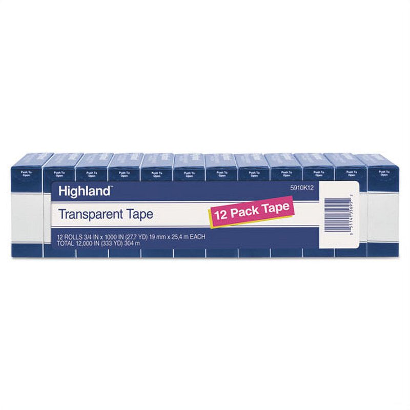 Clear Office Tape 1-Inch Core, 0.75-Inch x 83.33 Feet, Pack of 12 or More