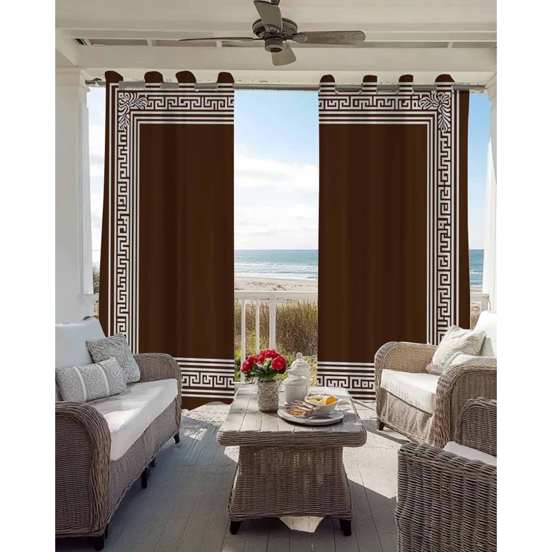 Blackout Curtains for Living Room & Bedroom - Geometric Greek Key Design, Insulated Grommet Drapes, 84 Inches Long
