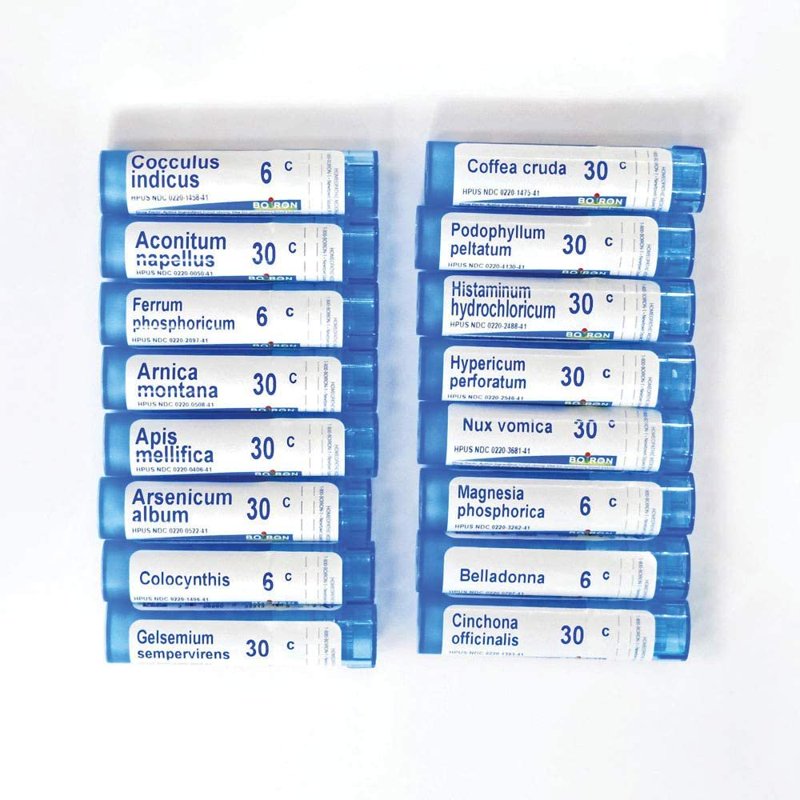 Travel First Aid Kit with Homeopathic Medicines - Portable Case, 16 Remedies