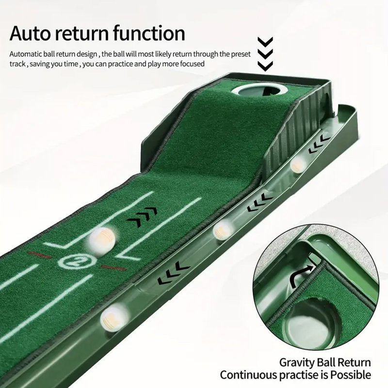 Indoor Golf Putting Green Set - 8 FT Foldable Practice Mat with Ball Return and Wooden Base