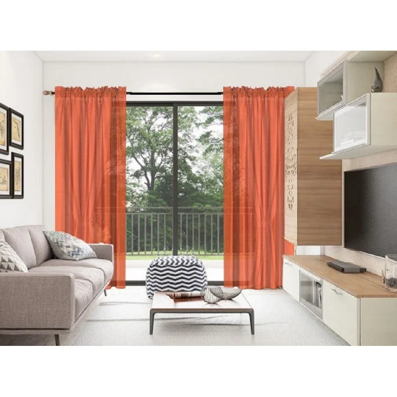 Semi-Sheer Faux Silk Window Curtains 2-Pack - Light Filtering Privacy