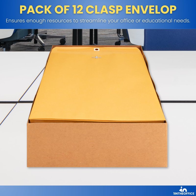 9x12 Brown Kraft Clasp Envelopes with Gummed Seal - 12 Pack