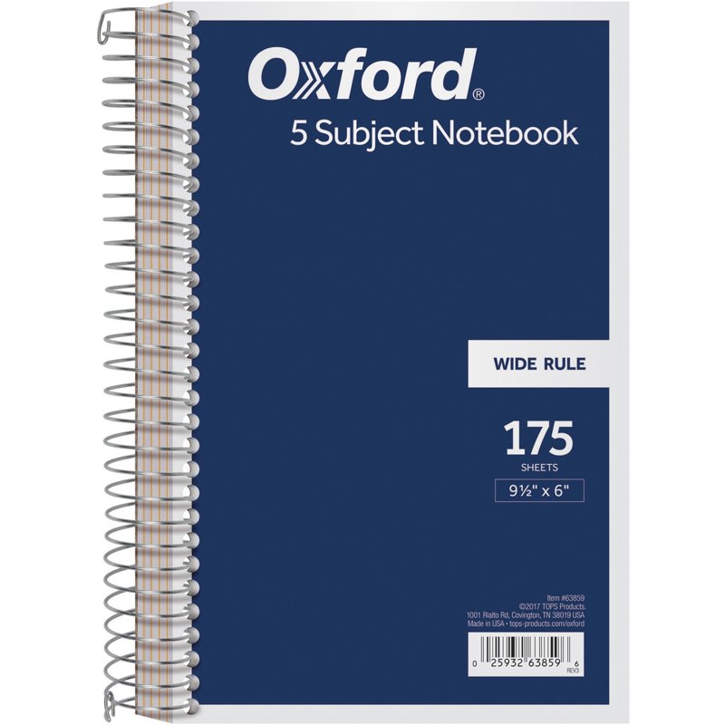 5-Subject Wirebound Notebook with Kraft Dividers - Portable School Office Supply