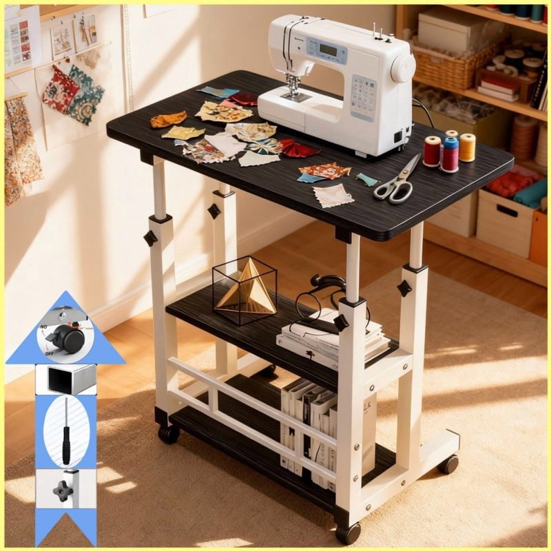 Adjustable Height Craft Table with Storage and Silent Wheels for Sewing & Knitting