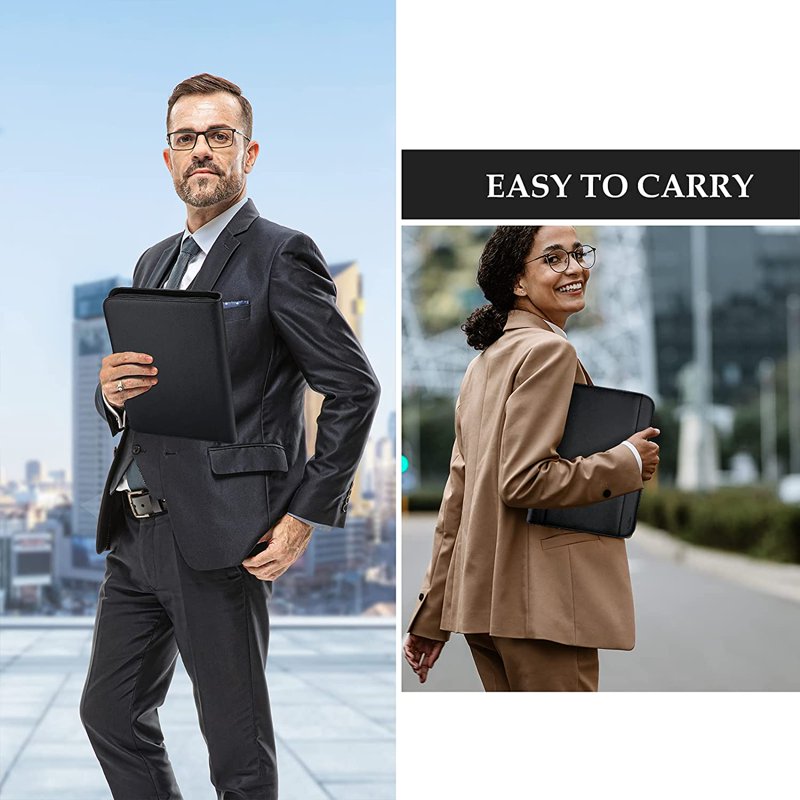 Leather Portfolio Binder with Zipper Notepad and Tablet Sleeve - Business Organizer