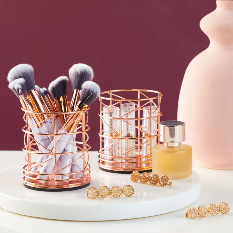 Rose Gold Pen and Makeup Brush Holder - Desk Organizer Cup
