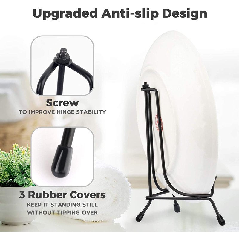 4 Pack Anti-Slip Plate Display Stands for Plates Photos Artworks - Black Iron