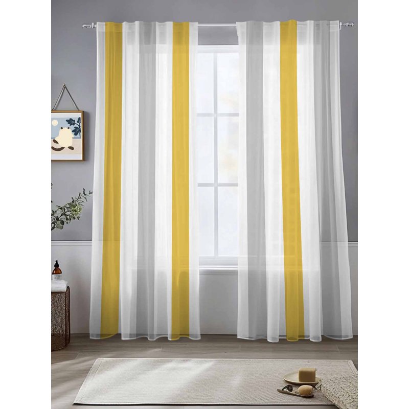 Semi Sheer Geometric Curtains 84 Inch Length Set for Living Room & Bedroom