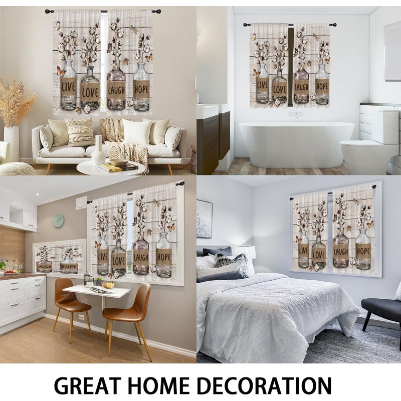 Set of 2 Floral Kitchen Window Curtains 27.5 x 36 Inches Farmhouse Rustic Style