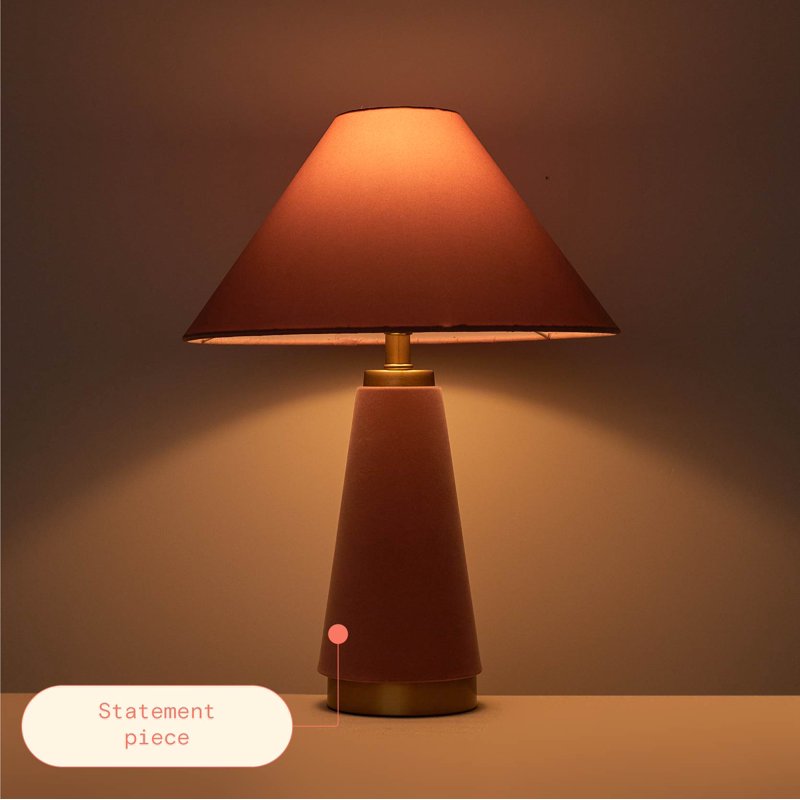 Pink Velvet Table Lamp with Rose Accent - 19-inch Decor Light
