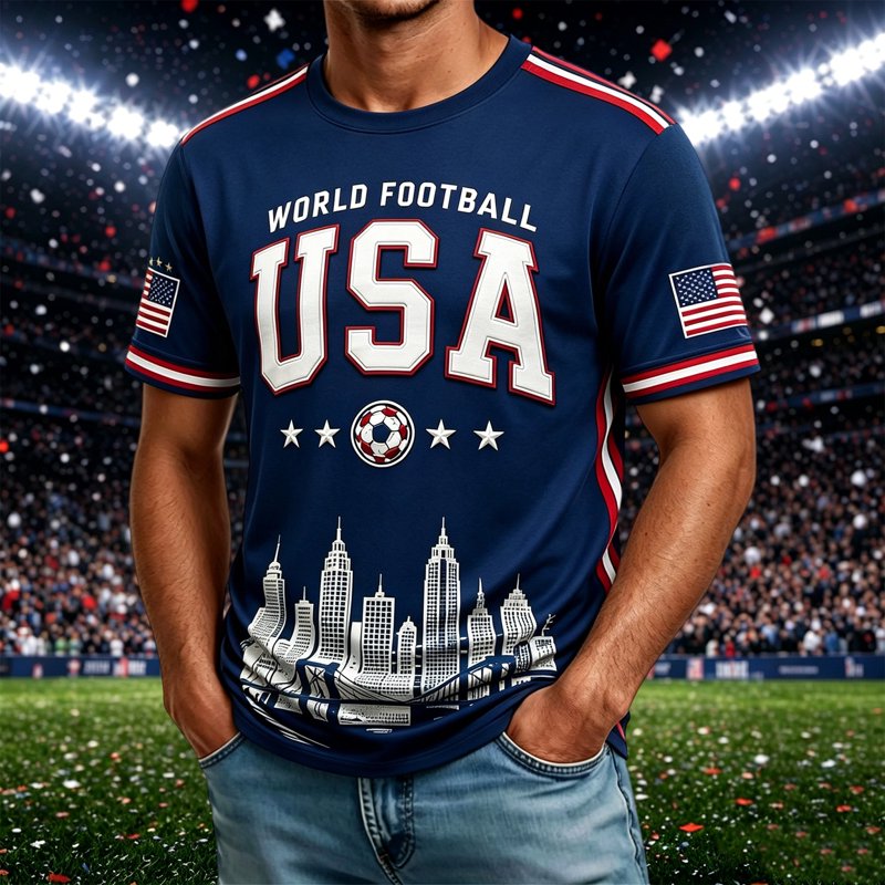 USA Soccer Jersey 2026 - Navy, L - Men's Short Sleeve Crewneck Football Shirt