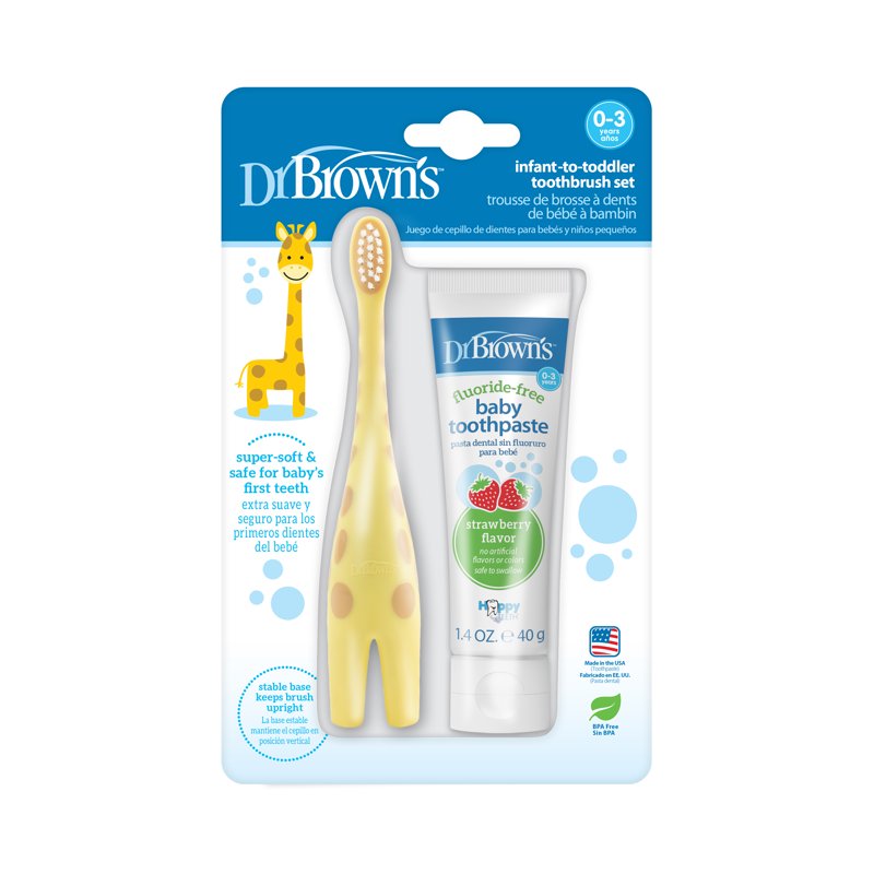 Infant-to-Toddler Toothbrush and Fluoride-Free Strawberry Toothpaste Set - Giraffe Variation (0-3 Years)