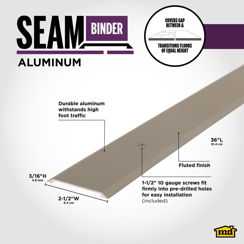 Aluminum Seam Binder with Screws & Anchors - 2-1/2 Inch Pewter Transition Strip